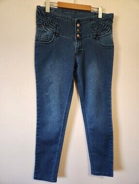 Vtg KangaROOS Y2K High Waisted Ruched Pleated Skinny Jeans 32 McBling Western